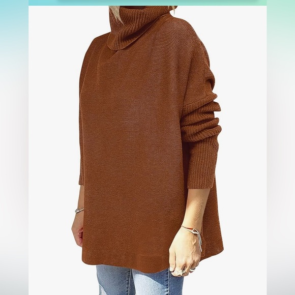 NWT Drrita medium, brown turtle neck, long sleeve, oversized knit sweater. M. - Picture 4 of 9
